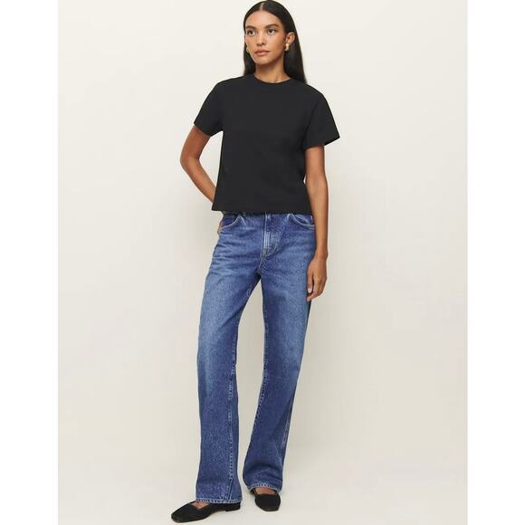 Reformation Black Organic Cotton Crew Neck T-Shirt XS Classic Short Sleeve Tee - Picture 2 of 11